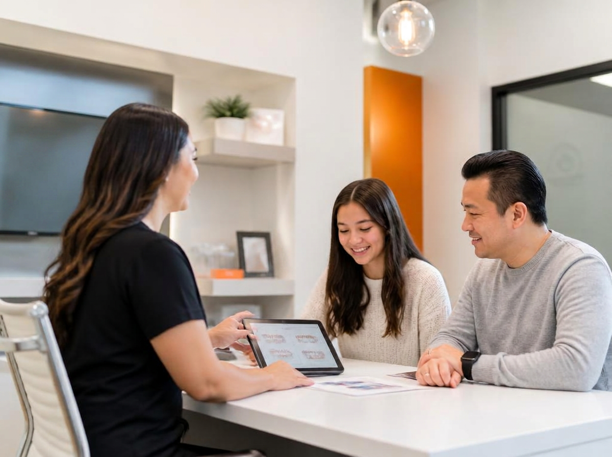 Treatment coordinator consulting with a family at Kulkarni Orthodontics